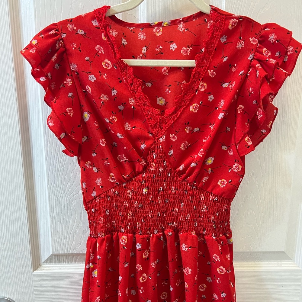 NWOT Red Ruffled Mini Sundress - Picture 5 of 14